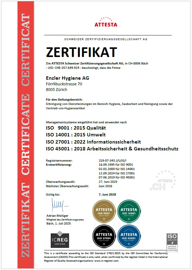 2025 28 ISO Zertifizierung Enzler Hygiene AG