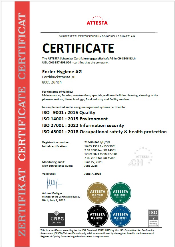 2025 28 ISO Zertifizierung Enzler Hygiene AG EN