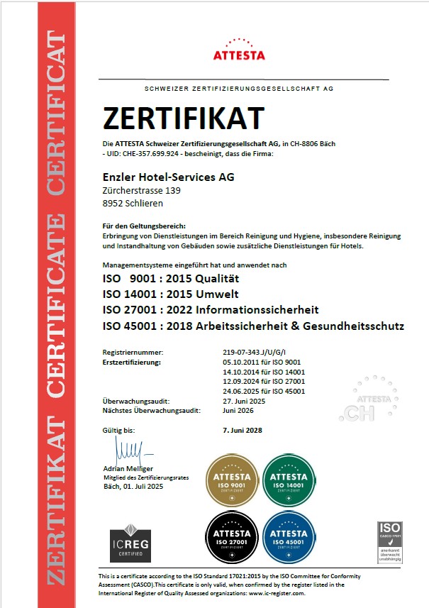 2025 28 IDO Zertifizierung Enzler Hotel Services